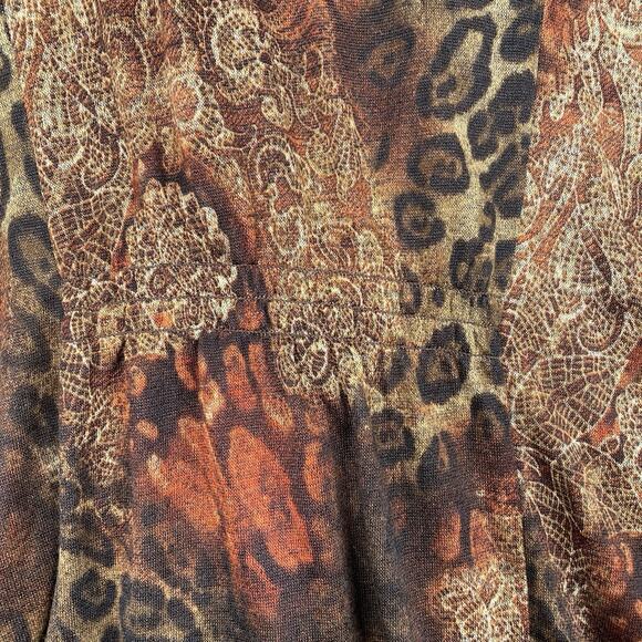 Chico's Cardigan Sz 2 L Brown Animal Print Tie Front USA Made Retro 90s Y2K Knit - Picture 10 of 10